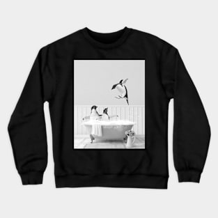 Penguins having fun in bathtub black and white Crewneck Sweatshirt